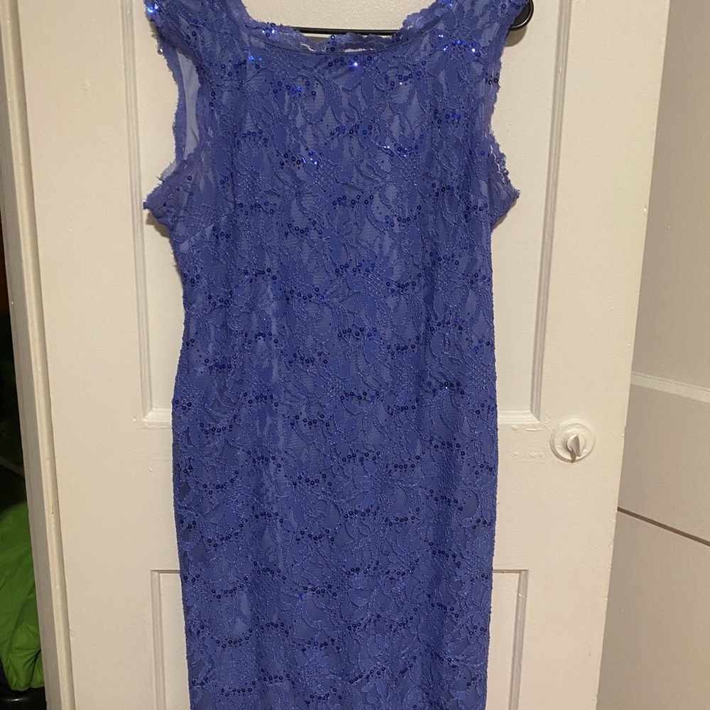 Periwinkle Blue Sequin Lace Sleeveless Dress - Picture 5 of 12